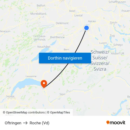 Oftringen to Roche (Vd) map