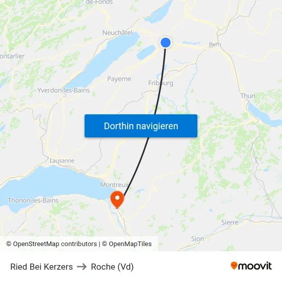 Ried Bei Kerzers to Roche (Vd) map