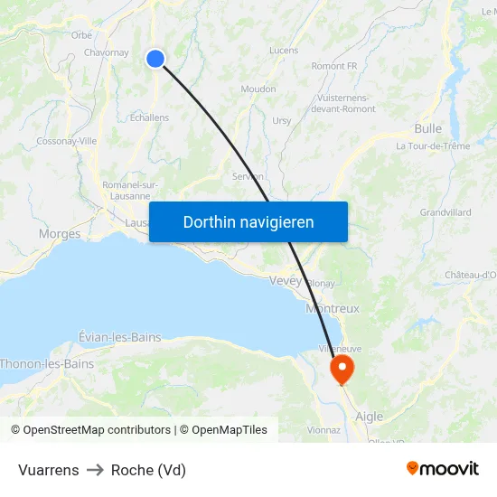 Vuarrens to Roche (Vd) map
