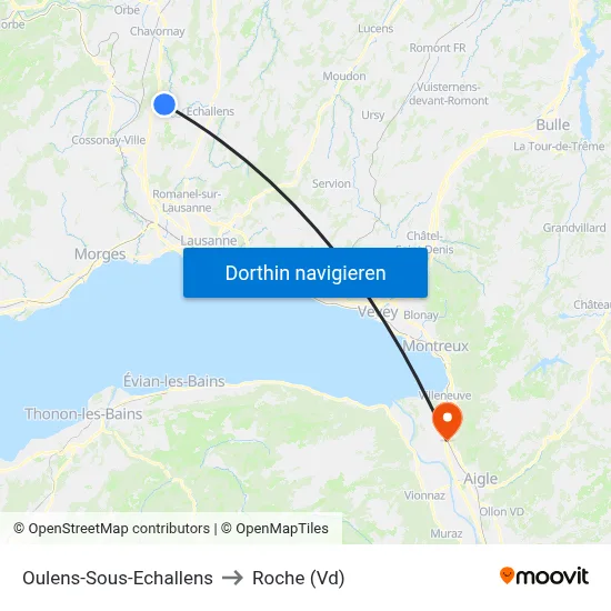 Oulens-Sous-Echallens to Roche (Vd) map