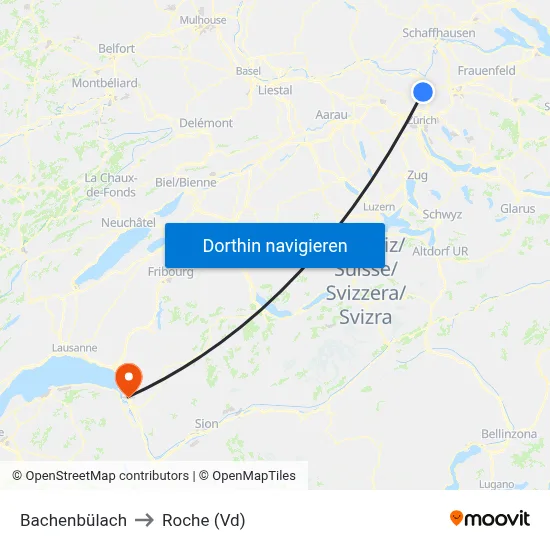 Bachenbülach to Roche (Vd) map