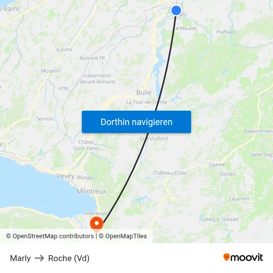 Marly to Roche (Vd) map