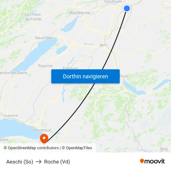 Aeschi (So) to Roche (Vd) map