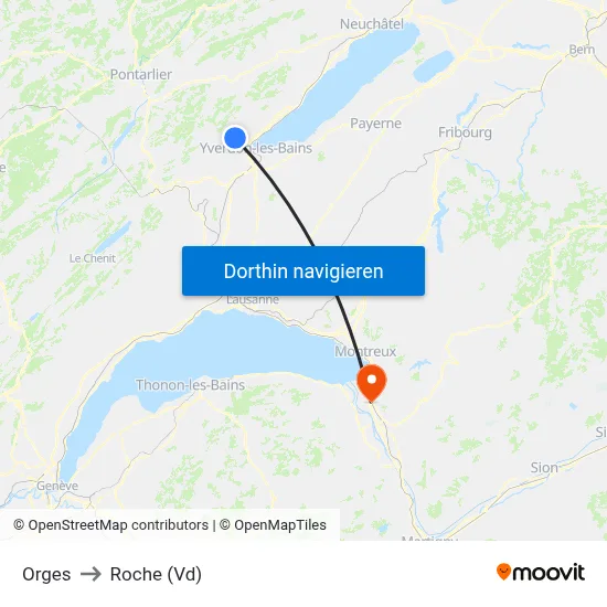 Orges to Roche (Vd) map