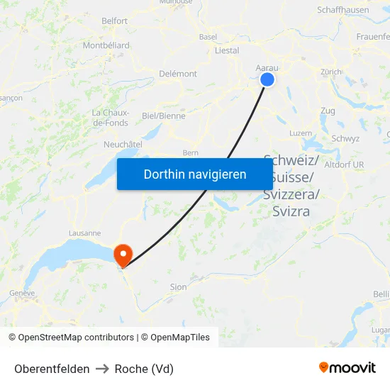Oberentfelden to Roche (Vd) map