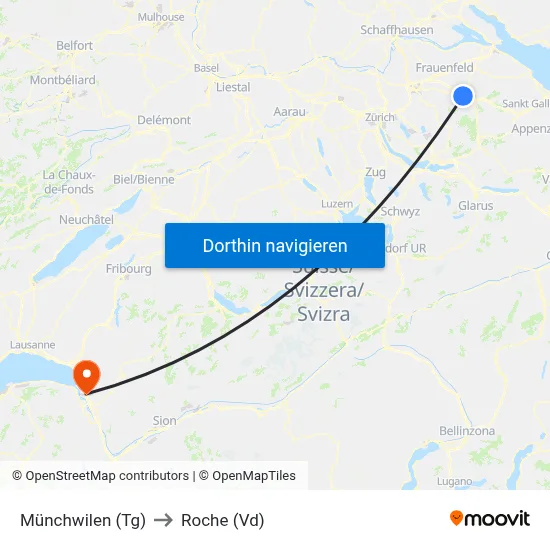 Münchwilen (Tg) to Roche (Vd) map