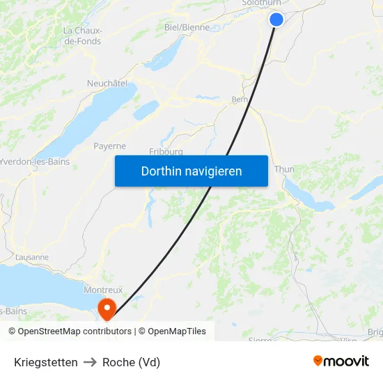 Kriegstetten to Roche (Vd) map