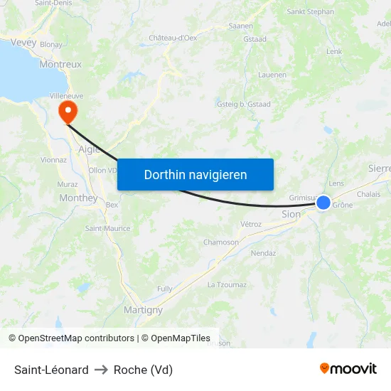 Saint-Léonard to Roche (Vd) map
