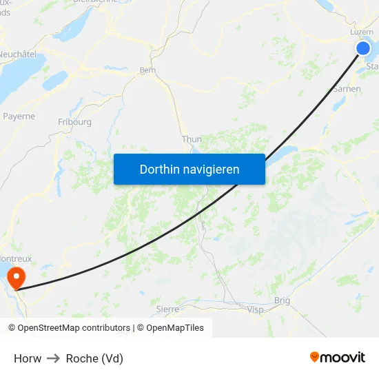Horw to Roche (Vd) map