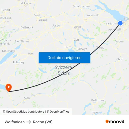 Wolfhalden to Roche (Vd) map