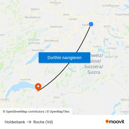 Holderbank to Roche (Vd) map