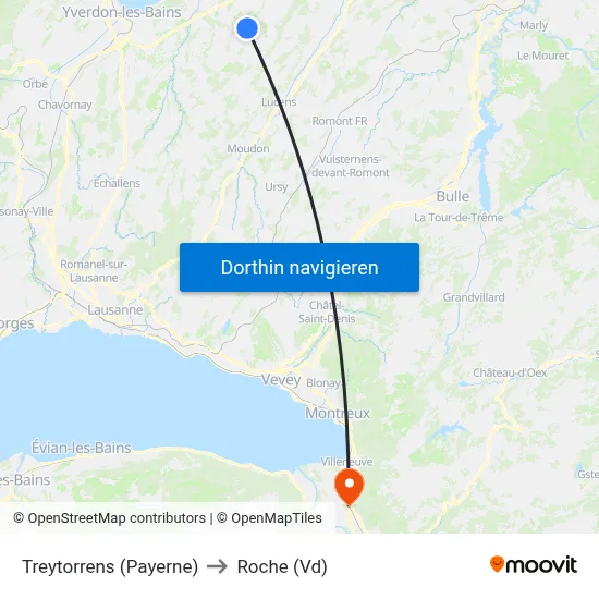 Treytorrens (Payerne) to Roche (Vd) map