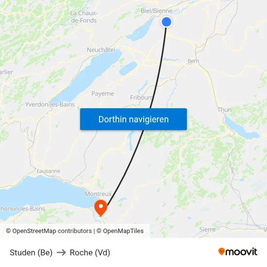 Studen (Be) to Roche (Vd) map