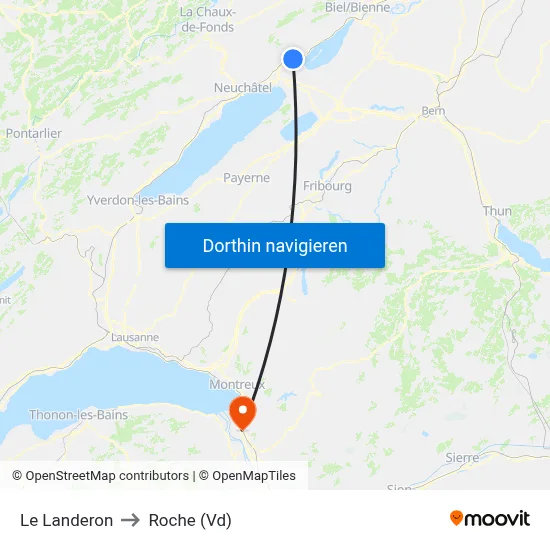 Le Landeron to Roche (Vd) map