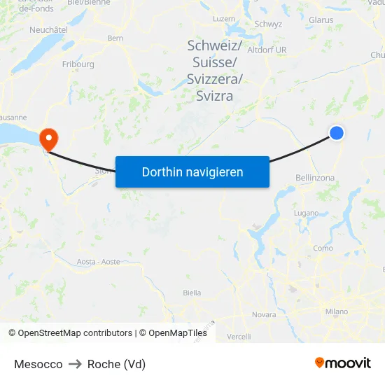 Mesocco to Roche (Vd) map