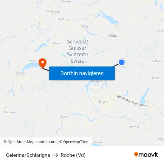 Celerina/Schlarigna to Roche (Vd) map