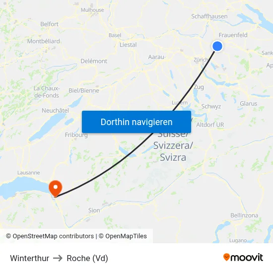Winterthur to Roche (Vd) map