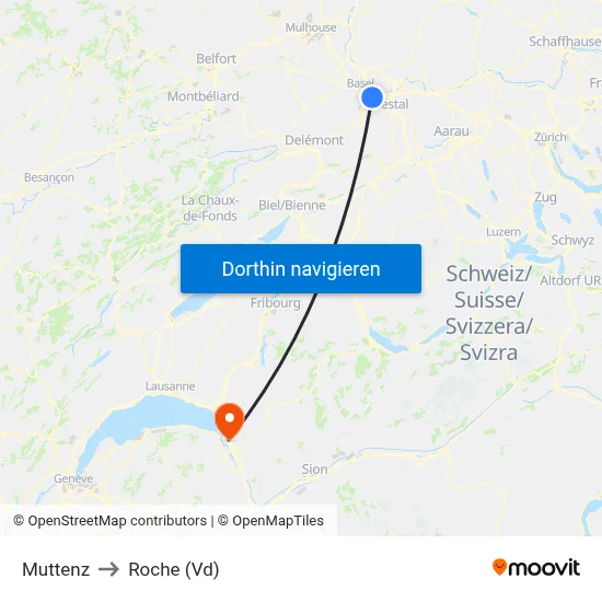 Muttenz to Roche (Vd) map