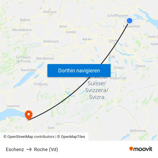 Eschenz to Roche (Vd) map