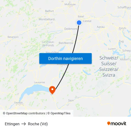 Ettingen to Roche (Vd) map