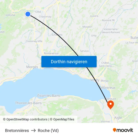 Bretonnières to Roche (Vd) map