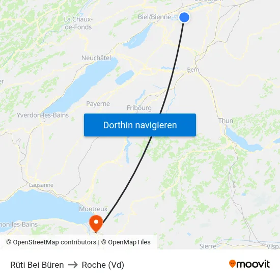 Rüti Bei Büren to Roche (Vd) map