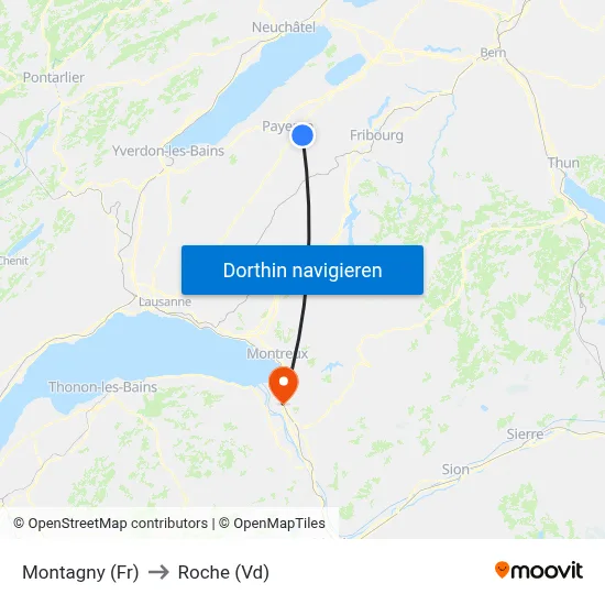 Montagny (Fr) to Roche (Vd) map