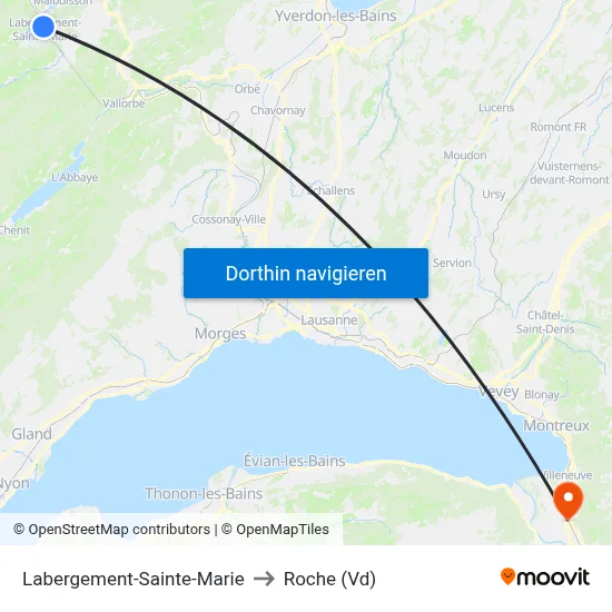 Labergement-Sainte-Marie to Roche (Vd) map