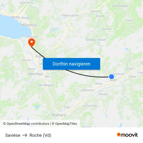 Savièse to Roche (Vd) map