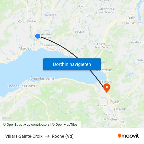 Villars-Sainte-Croix to Roche (Vd) map