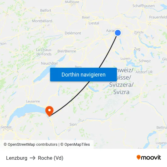 Lenzburg to Roche (Vd) map
