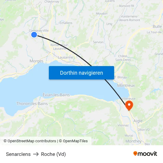 Senarclens to Roche (Vd) map
