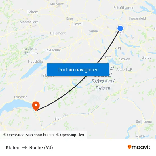 Kloten to Roche (Vd) map