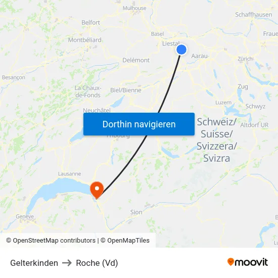 Gelterkinden to Roche (Vd) map