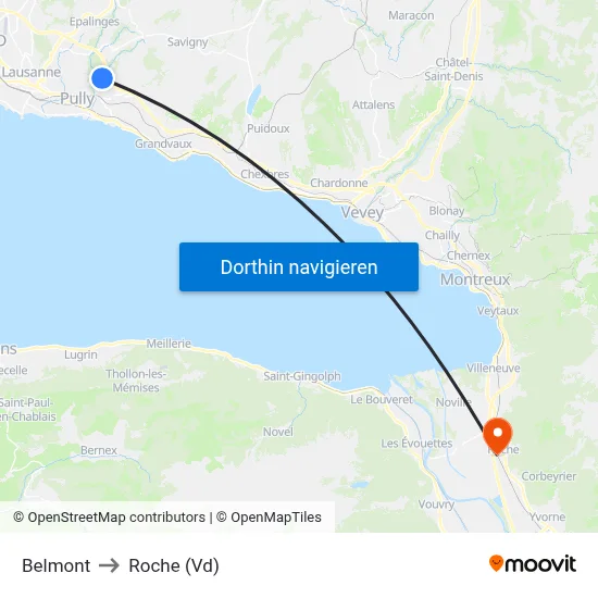 Belmont to Roche (Vd) map