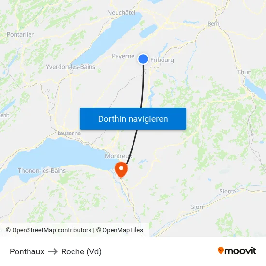 Ponthaux to Roche (Vd) map