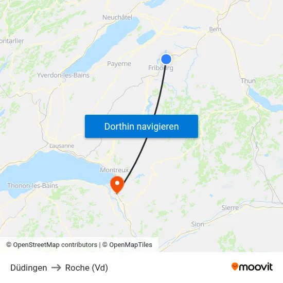 Düdingen to Roche (Vd) map