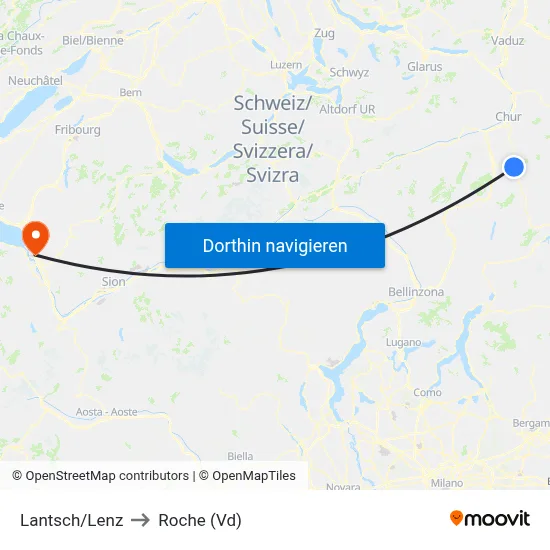 Lantsch/Lenz to Roche (Vd) map