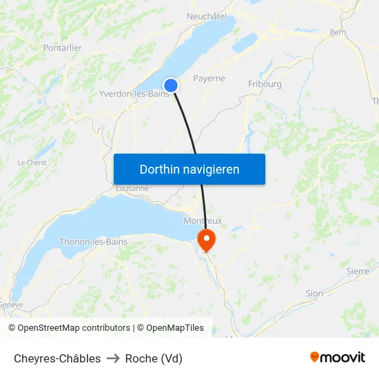 Cheyres-Châbles to Roche (Vd) map