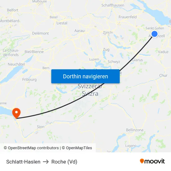 Schlatt-Haslen to Roche (Vd) map