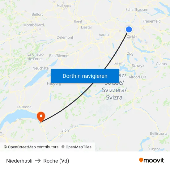 Niederhasli to Roche (Vd) map
