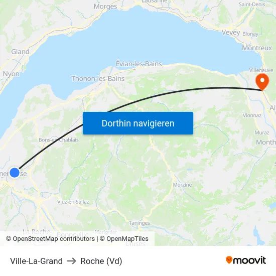 Ville-La-Grand to Roche (Vd) map