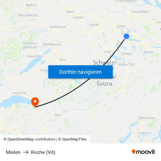 Meilen to Roche (Vd) map