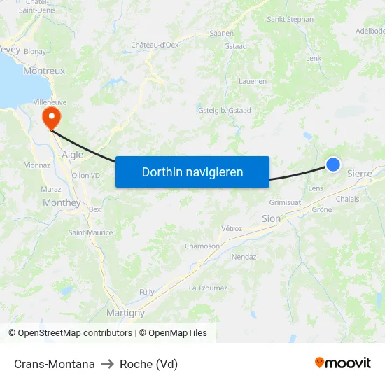 Crans-Montana to Roche (Vd) map