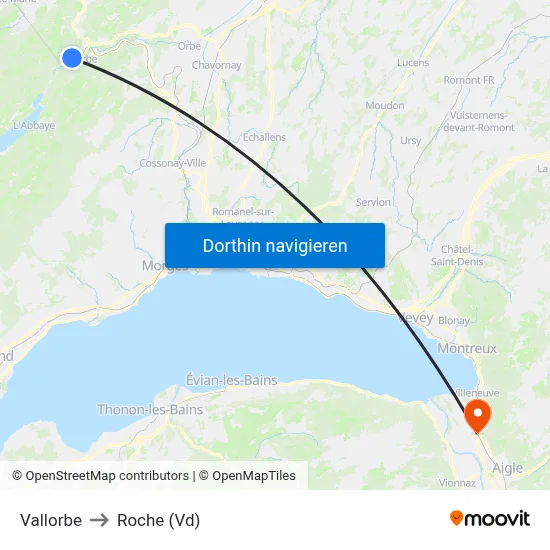 Vallorbe to Roche (Vd) map