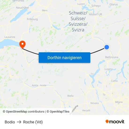Bodio to Roche (Vd) map