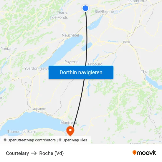 Courtelary to Roche (Vd) map