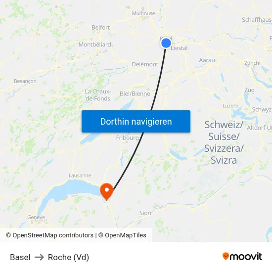 Basel to Roche (Vd) map