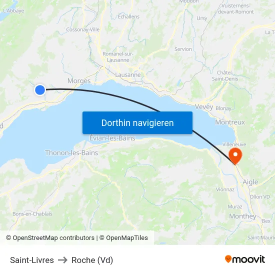 Saint-Livres to Roche (Vd) map