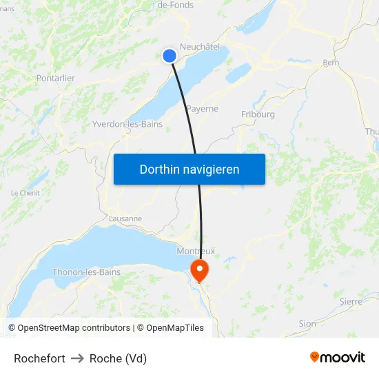 Rochefort to Roche (Vd) map